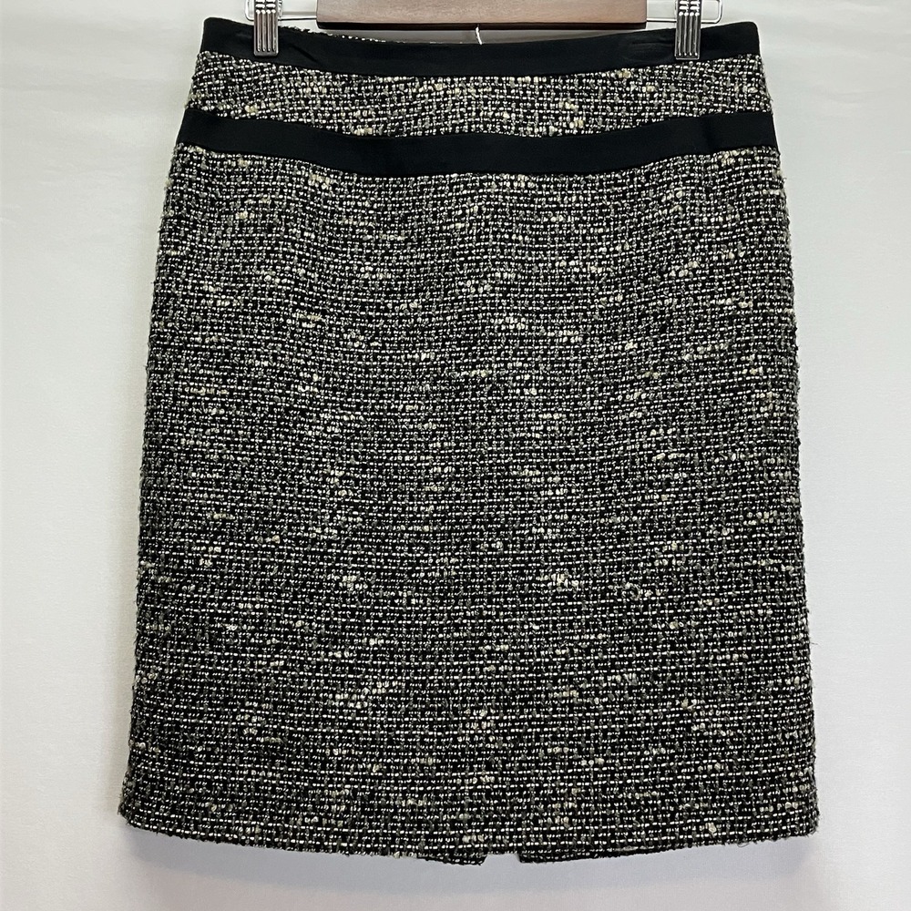 Cleo Womens Brown Black Wool Textured Tweed Pencil Fully Lined Midi Skirt Size 4